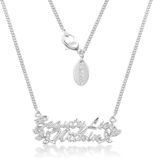 Disney Couture Beauty and the Beast Beauty Lies Within Necklace - White Gold Plated