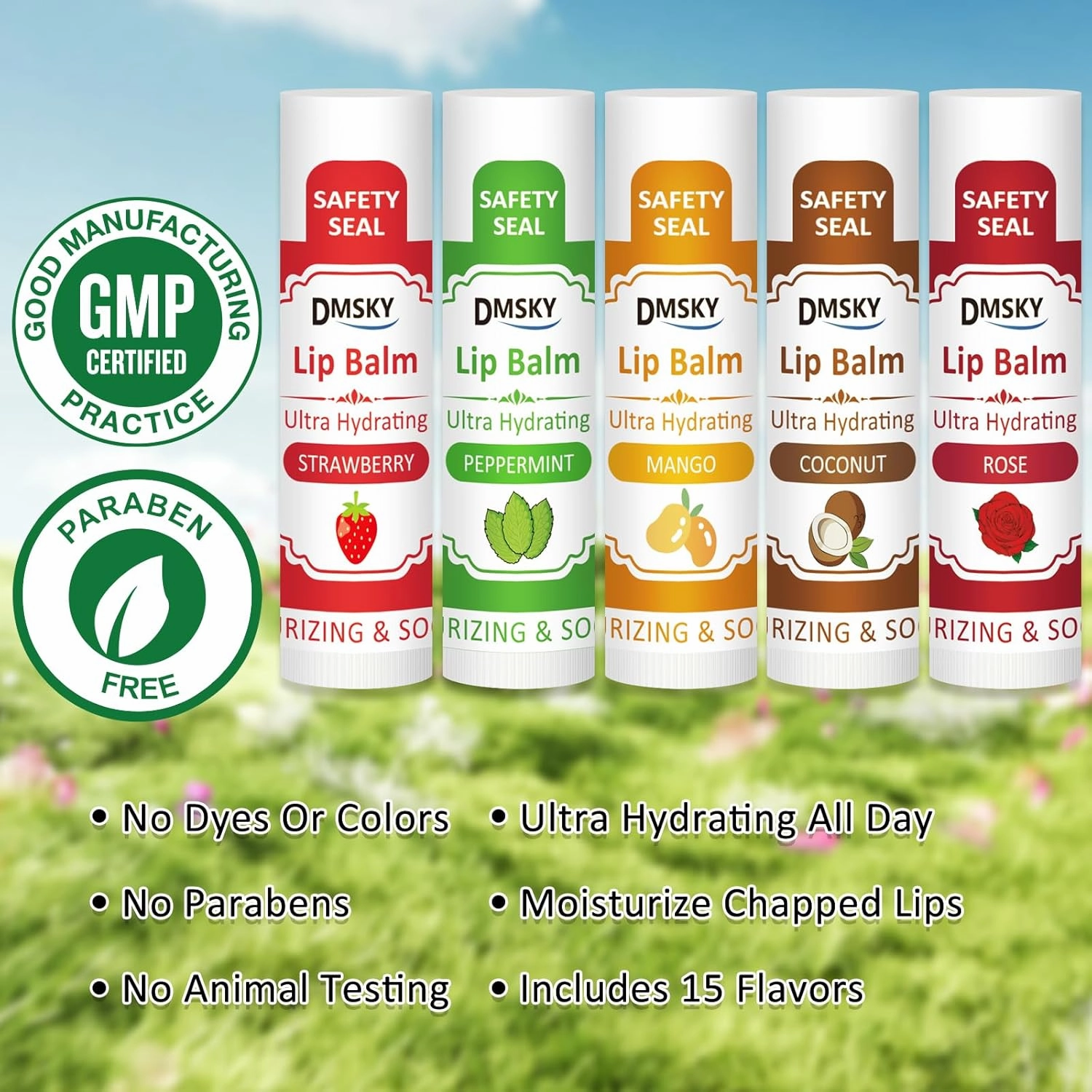 DMSKY Lip Balm 240 Pack, Lip Balm Bulk with Vitamin E and Coconut Oil, Moisturizing Lip Balm for Dry Cracked Lips-15 Flavors