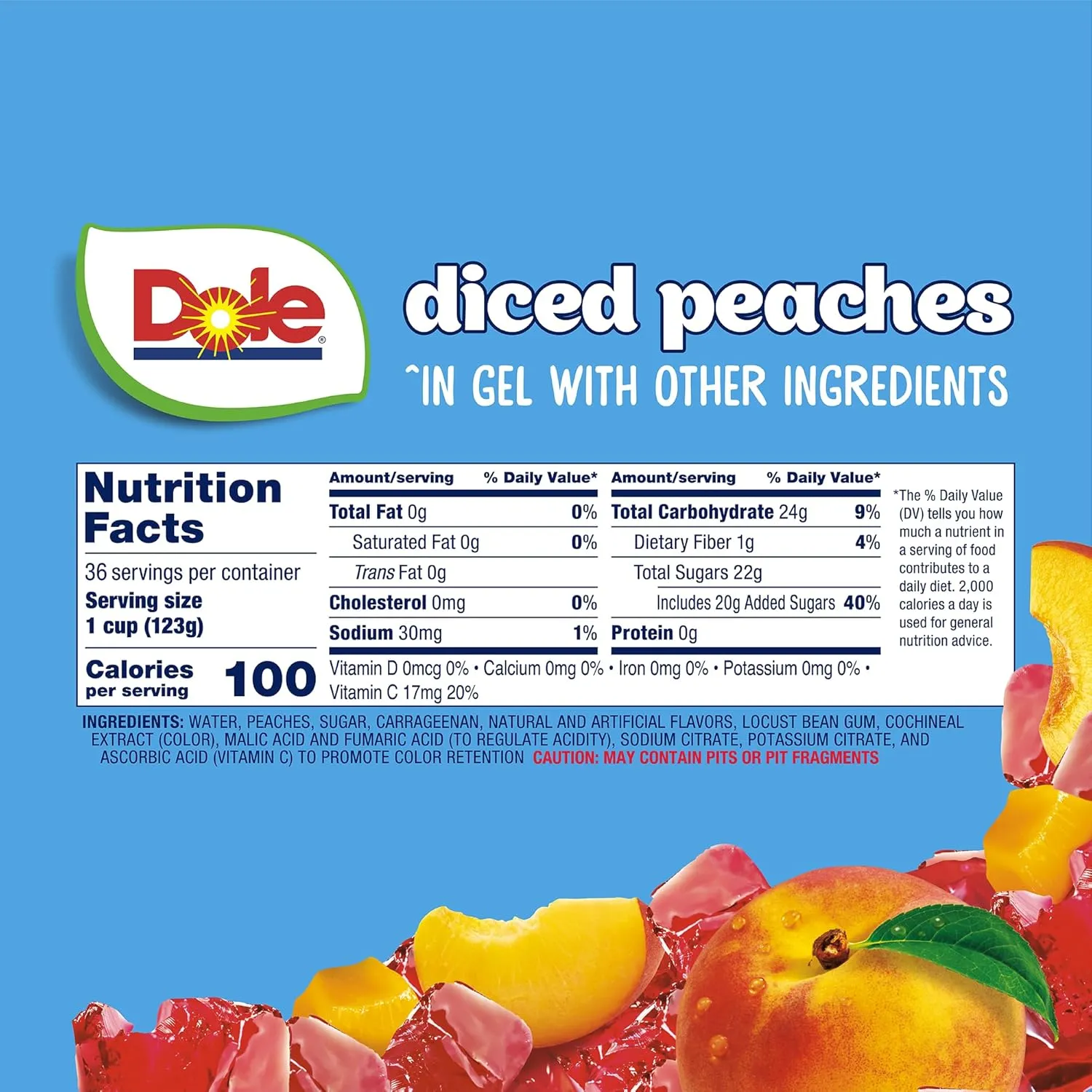 Dole Fruit Bowls Peaches in Strawberry Flavored Gel Snacks, 4.3oz 36 Total Cups, Gluten & Dairy Free, Bulk Lunch Snacks for Kids & Adults