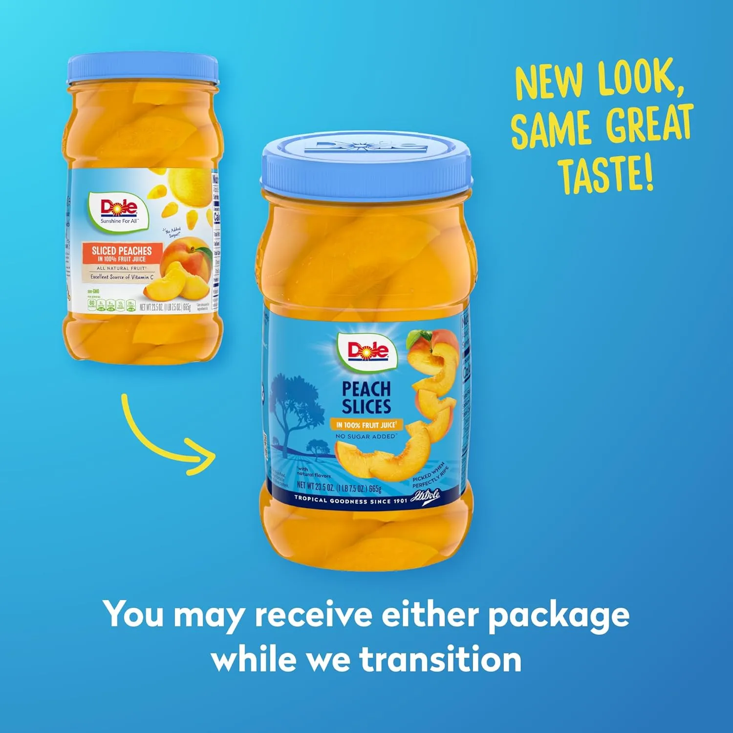 Dole Jarred Peaches Sliced Yellow Cling in 100% Fruit Juice, 23.5 Ounce Jar (Pack of 8)