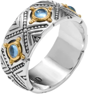 Dome Sterling Silver 18k Gold and Blue Spinel Ring DKJ974-478 S8