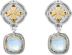 Dome Sterling Silver 18K Gold MOP & Blue Spinel Earrings SKKJ703-628