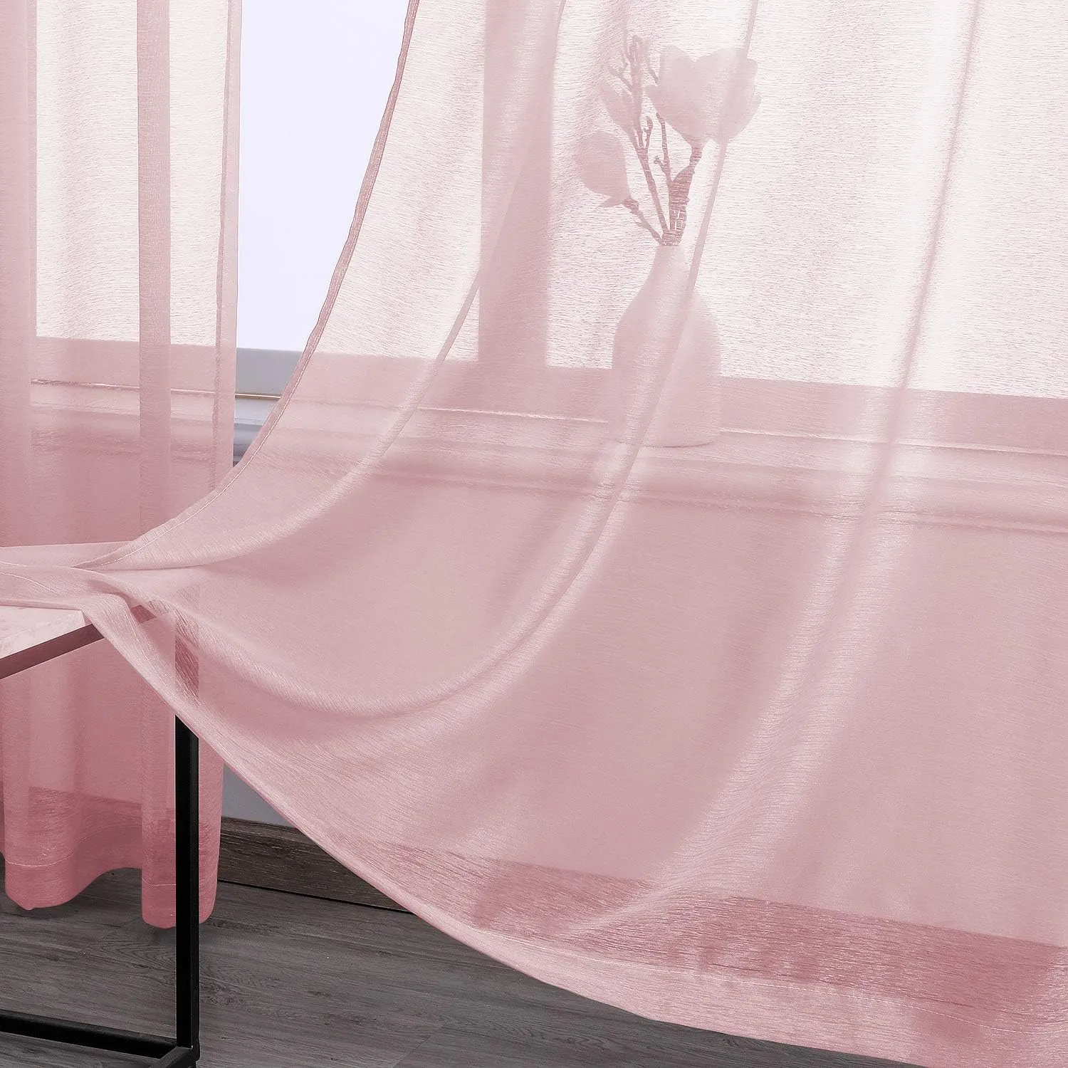 DONREN Peach Pink Sheer Curtain Panels for Girls Room - Textured Sheer Small Window Short Curtains for Kids Nursery (Grommet Top,52 by 45 Inch 2 Panels)