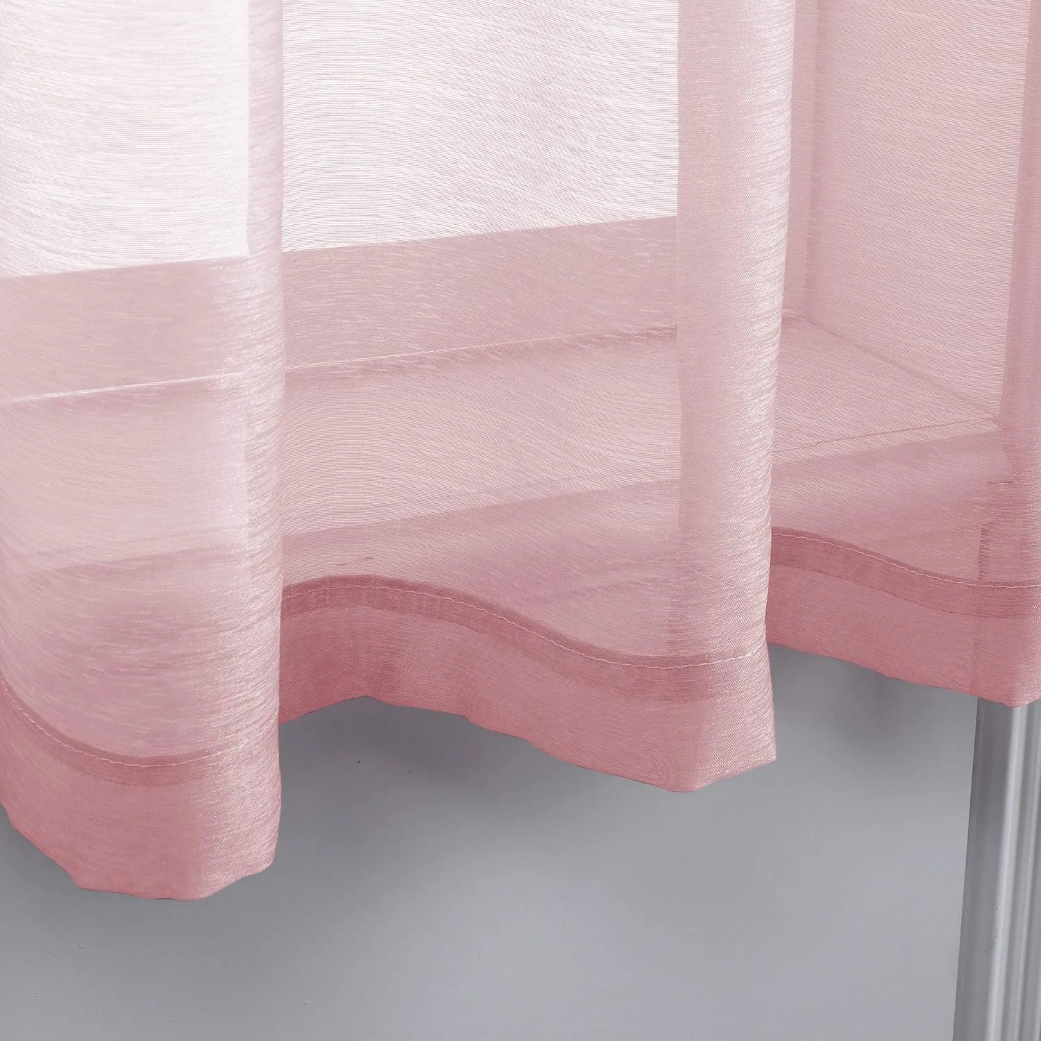 DONREN Peach Pink Sheer Curtain Panels for Girls Room - Textured Sheer Small Window Short Curtains for Kids Nursery (Grommet Top,52 by 45 Inch 2 Panels)