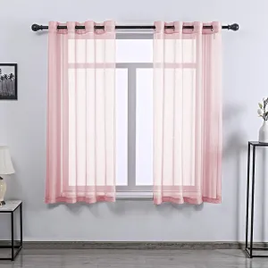 DONREN Peach Pink Sheer Curtain Panels for Girls Room - Textured Sheer Small Window Short Curtains for Kids Nursery (Grommet Top,52 by 45 Inch 2 Panels)