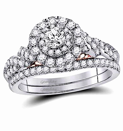 Double Halo, Hidden Blush Diamond Bridal Set, 1 carat t.w. in 14k Gold