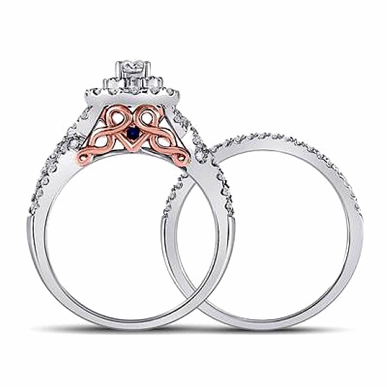 Double Halo, Hidden Blush Diamond Bridal Set, 1 carat t.w. in 14k Gold