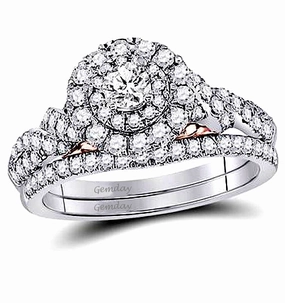 Double Halo, Hidden Blush Diamond Bridal Set, 1 carat t.w. in 14k Gold