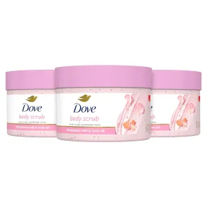 Dove Body Scrub Himalayan Salt & Rose Oil 3 Count for Visibly Silky-Smooth, Nourished Skin, with ¼ Moisturizing Cream, 10.5 oz