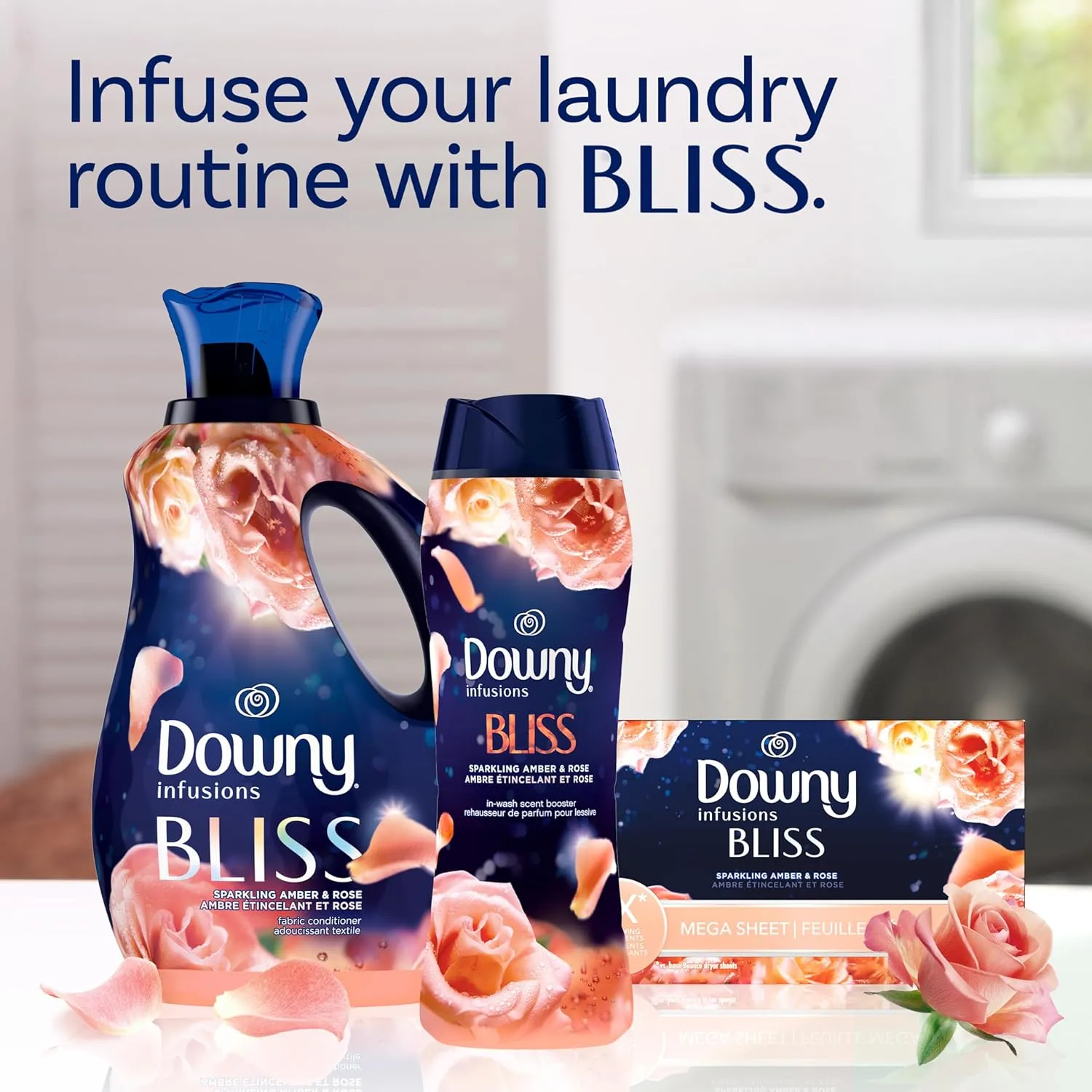 Downy Infusions In-Wash Laundry Scent Booster Beads, BLISS, Sparkling Amber and Rose, 24 oz