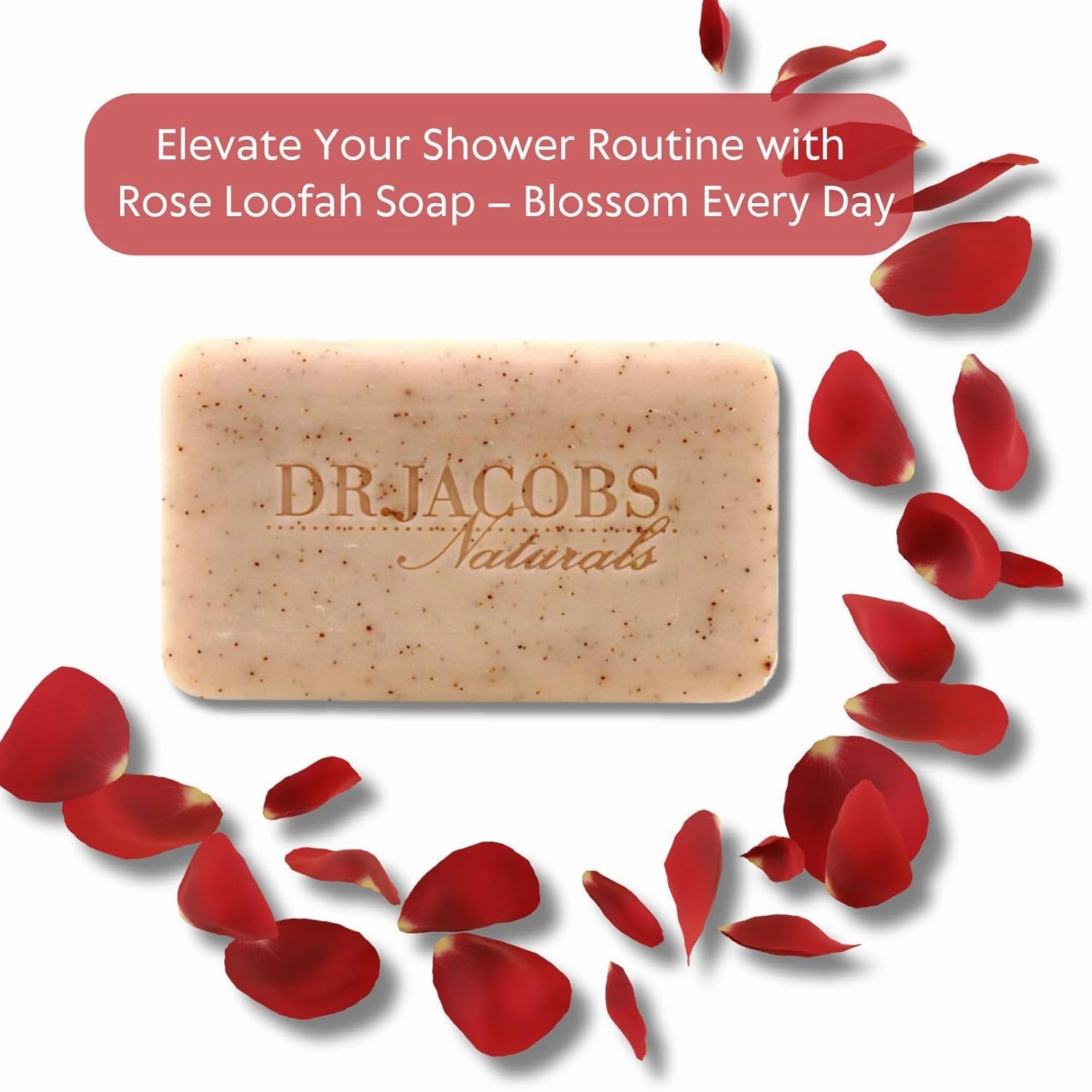 DR.JACOBS NATURALS Castile 5 oz Bar Soap for Face and Body Triple Milled Loofah Exfoliating Vegan (Lucy Rose)(4-pack)