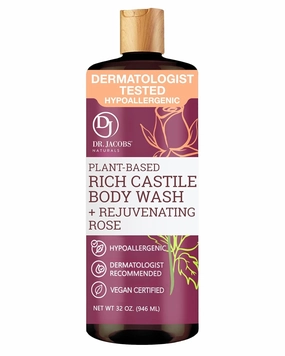 DR. JACOBS NATURALS Castile Rose All-Natural Body Wash for Moisturizing Dry and Sensitive Skin Shampoo with Plant-Based Ingredients Gluten, Preservatives-Free Formula - 32 oz, Pack of 1