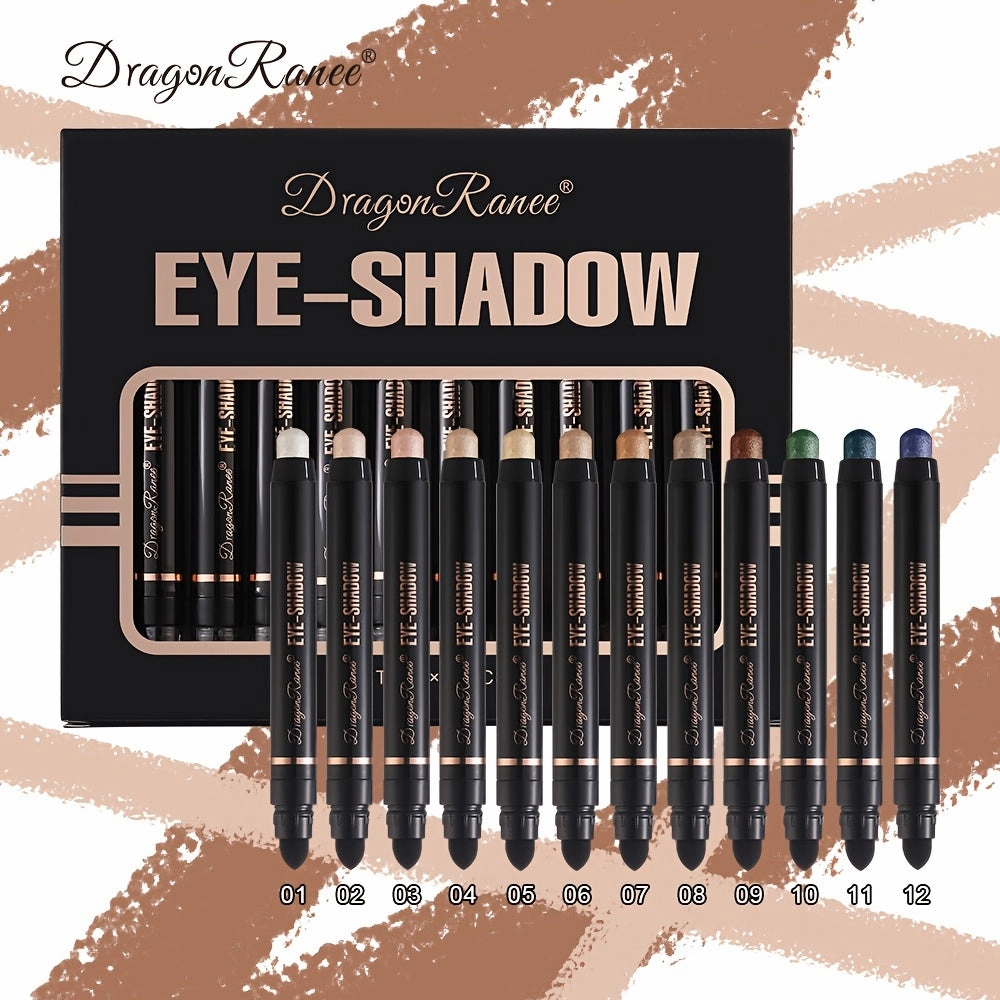 DragonRanee 12pcs Eyeshadow Pencil Set, Mixed Color System, Natural & Shimmery Finish, Fine Texture with Sparkle, Easy-to-Apply Eye Makeup Kit