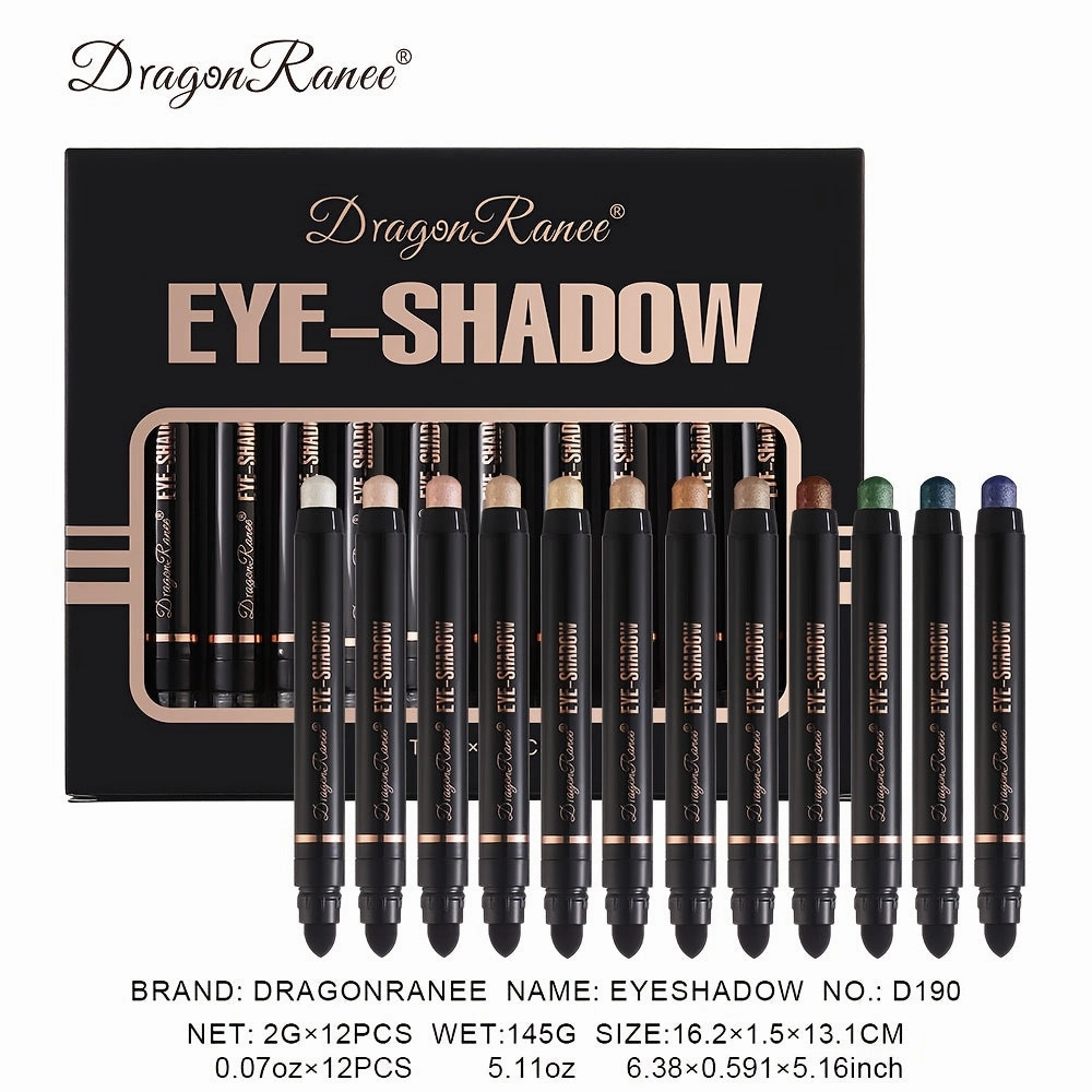 DragonRanee 12pcs Eyeshadow Pencil Set, Mixed Color System, Natural & Shimmery Finish, Fine Texture with Sparkle, Easy-to-Apply Eye Makeup Kit