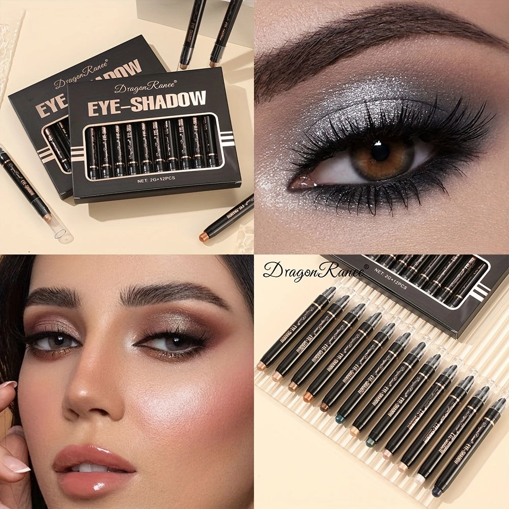 DragonRanee 12pcs Eyeshadow Pencil Set, Mixed Color System, Natural & Shimmery Finish, Fine Texture with Sparkle, Easy-to-Apply Eye Makeup Kit