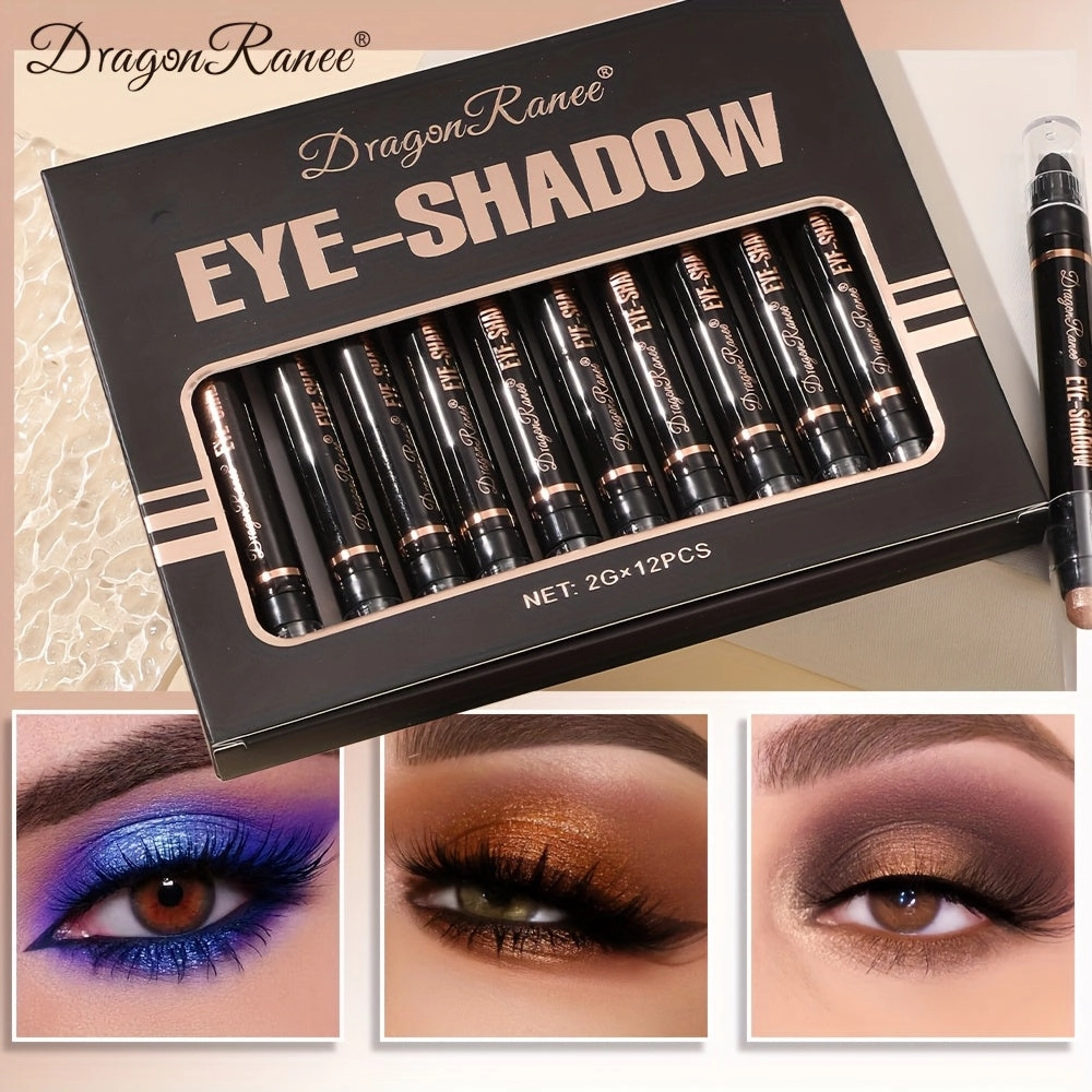 DragonRanee 12pcs Eyeshadow Pencil Set, Mixed Color System, Natural & Shimmery Finish, Fine Texture with Sparkle, Easy-to-Apply Eye Makeup Kit