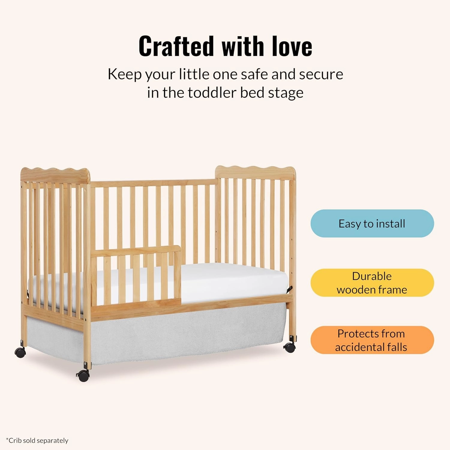 Dream On Me Universal Convertible Crib Toddler Guard Rail, Natural, 21x13x13 Inch (Pack of 1)