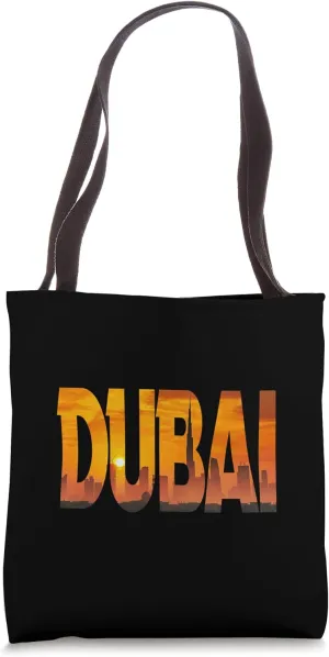 Dubai Skyline Burj Khalifa Skyscraper Inside Bold Letters Tote Bag
