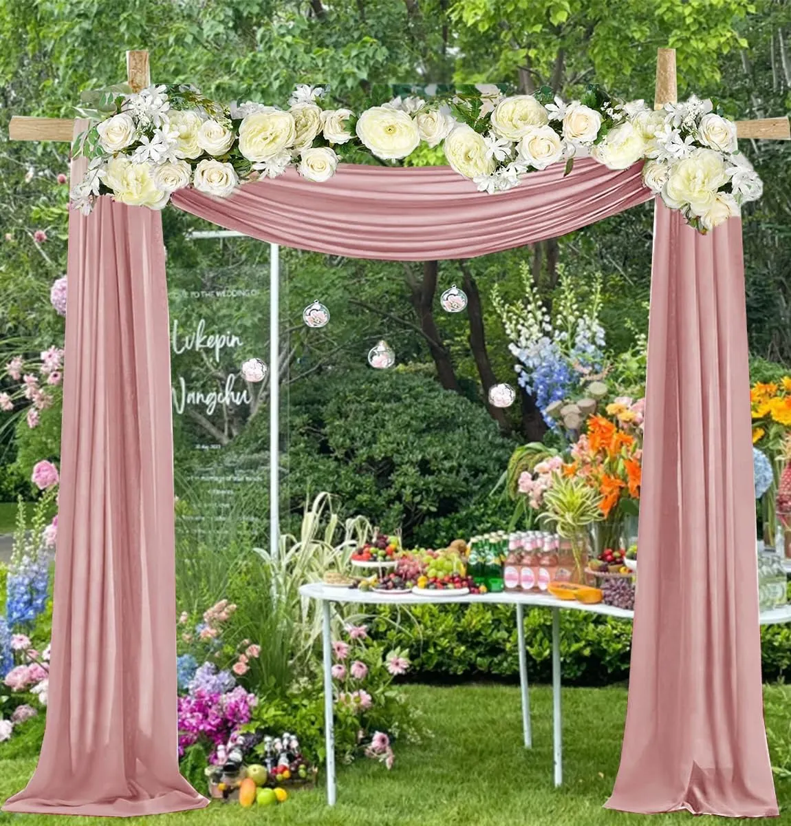 Dusty Rose Wedding Arch Draping Fabric, 1 Panel 29" X 20FT Dusty Rose Chiffon Wedding Draping Fabrics, Sheer Fabric for Draping