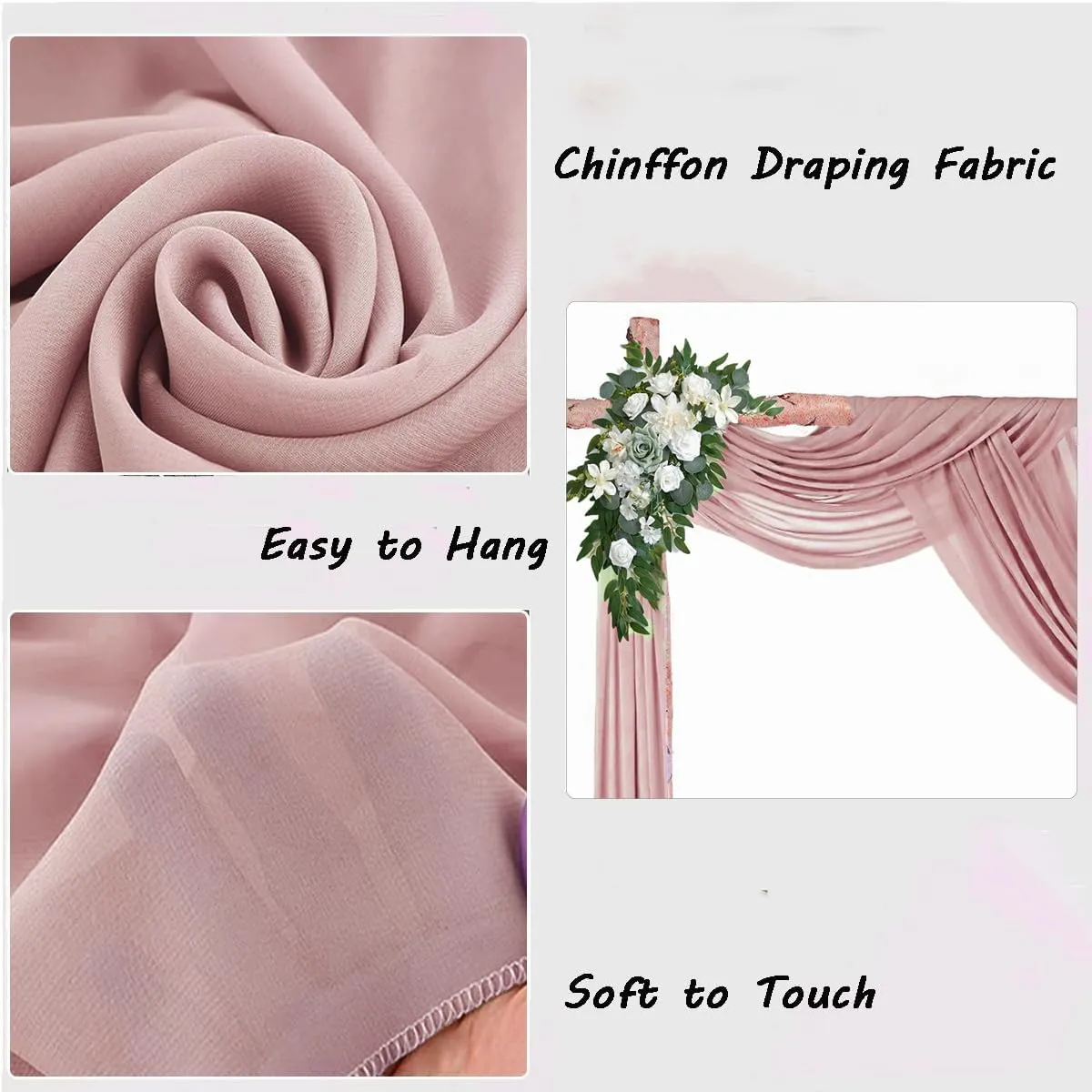 Dusty Rose Wedding Arch Draping Fabric, 1 Panel 29" X 20FT Dusty Rose Chiffon Wedding Draping Fabrics, Sheer Fabric for Draping