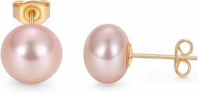 EAMTI Pearl Earrings for Women Trendy 18K Gold Plated Sterling Silver Freshwater Cultured Peach-Pink Oval Button Pearl Stud Earrings Hypoallergenic 5.5-9.5MM
