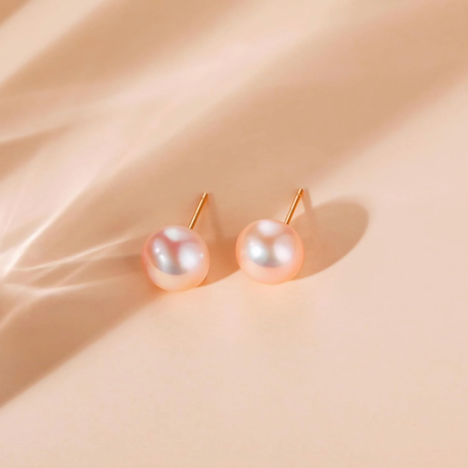 EAMTI Pearl Earrings for Women Trendy 18K Gold Plated Sterling Silver Freshwater Cultured Peach-Pink Oval Button Pearl Stud Earrings Hypoallergenic 5.5-9.5MM