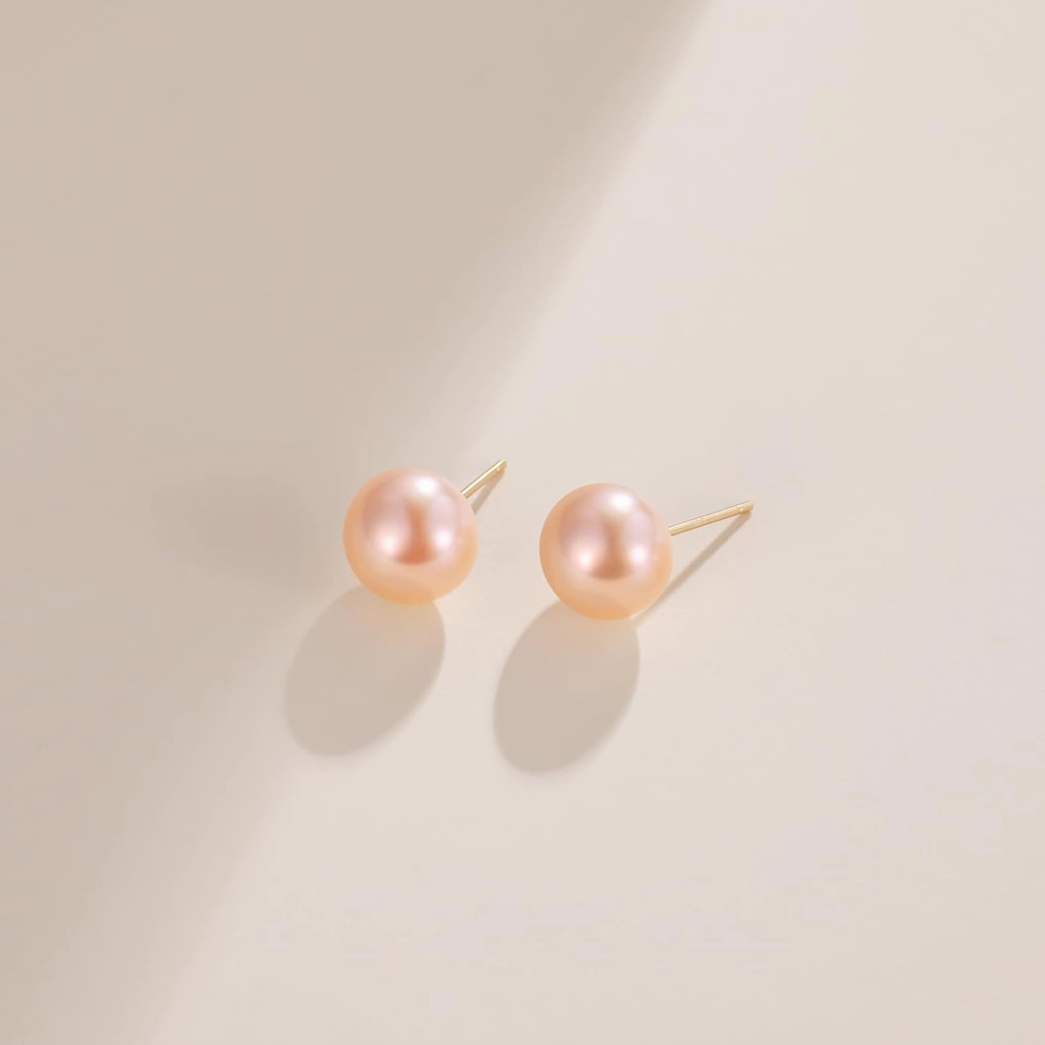 EAMTI Pearl Earrings for Women Trendy 18K Gold Plated Sterling Silver Freshwater Cultured Peach-Pink Oval Button Pearl Stud Earrings Hypoallergenic 5.5-9.5MM