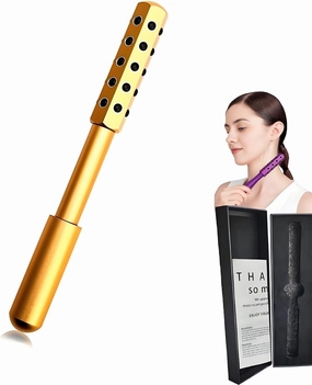 Elarique Glow Sculpting - Beauty Roller, Germanium Stone Face Sculpting Tool, Facelift Pro Roller, Massage Face Tool, Portable Cooling & Sculpting, Ergonomic Handle(Gold)