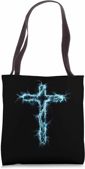 Electric Blue Lightning Cross with Bold Energy Tote Bag