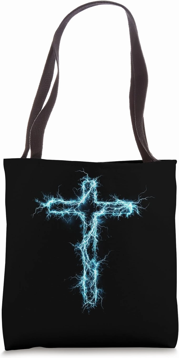 Electric Blue Lightning Cross with Bold Energy Tote Bag