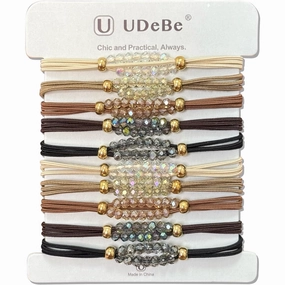 Elegant Elastic Hair Ties with Sparkling Crystal Beads – 10-Piece Boho Neutral Set, Durable Ponytail Holders for Women