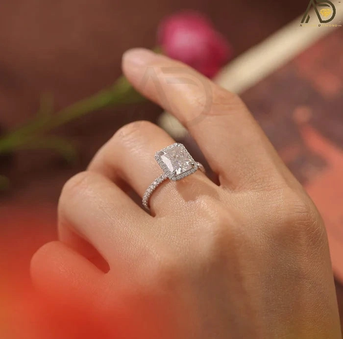 Elegant Radiant Cut Moissanite Ring - Halo Setting Perfect for Christmas