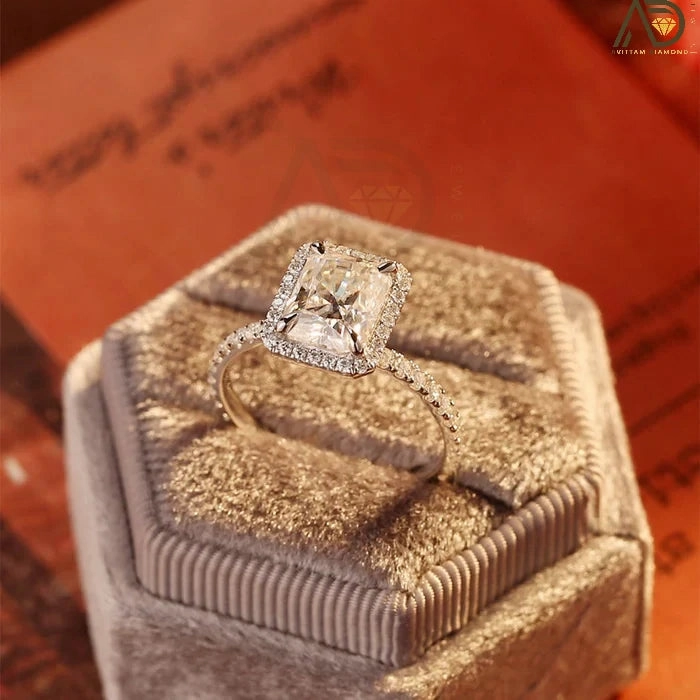 Elegant Radiant Cut Moissanite Ring - Halo Setting Perfect for Christmas