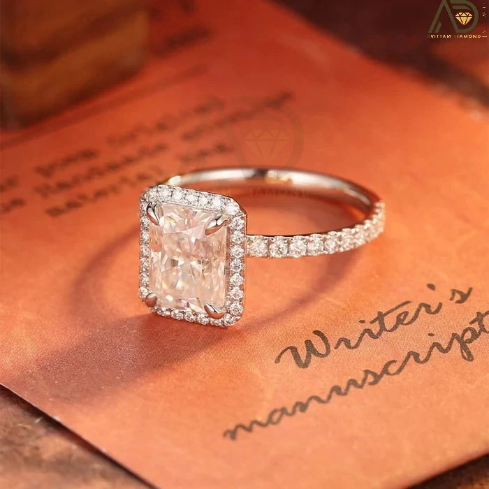 Elegant Radiant Cut Moissanite Ring - Halo Setting Perfect for Christmas