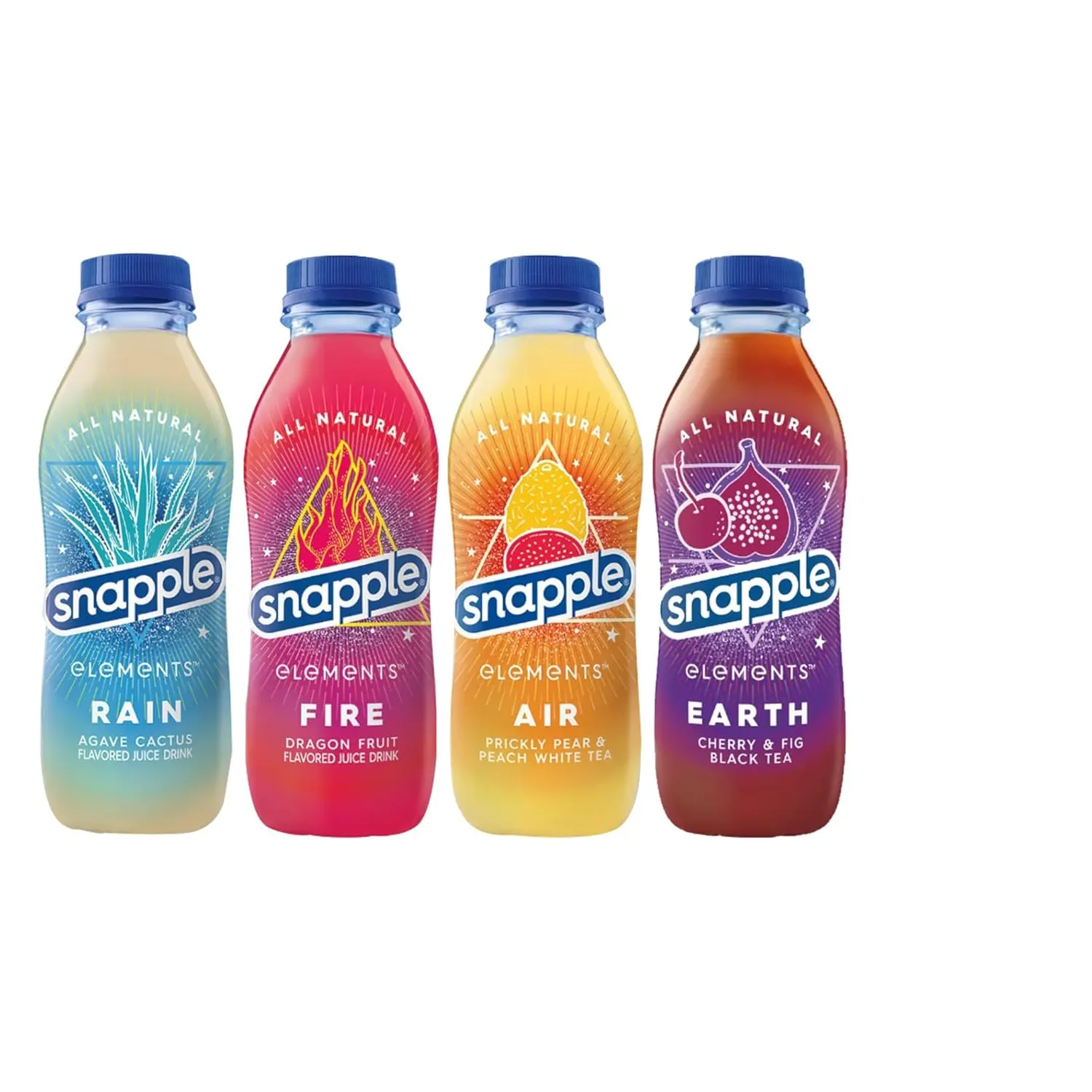 Elements Juice Variety Drinks | (Pack of 10) | 5 Different Flavors : Fire Dragon fruit, Air Prickly Pear & Peach White Tea, Rain Agave Cactus, Sun orange & nectarine | 15.9 Fl Oz Recycled Plastic Bottle | By The Munchie Mix