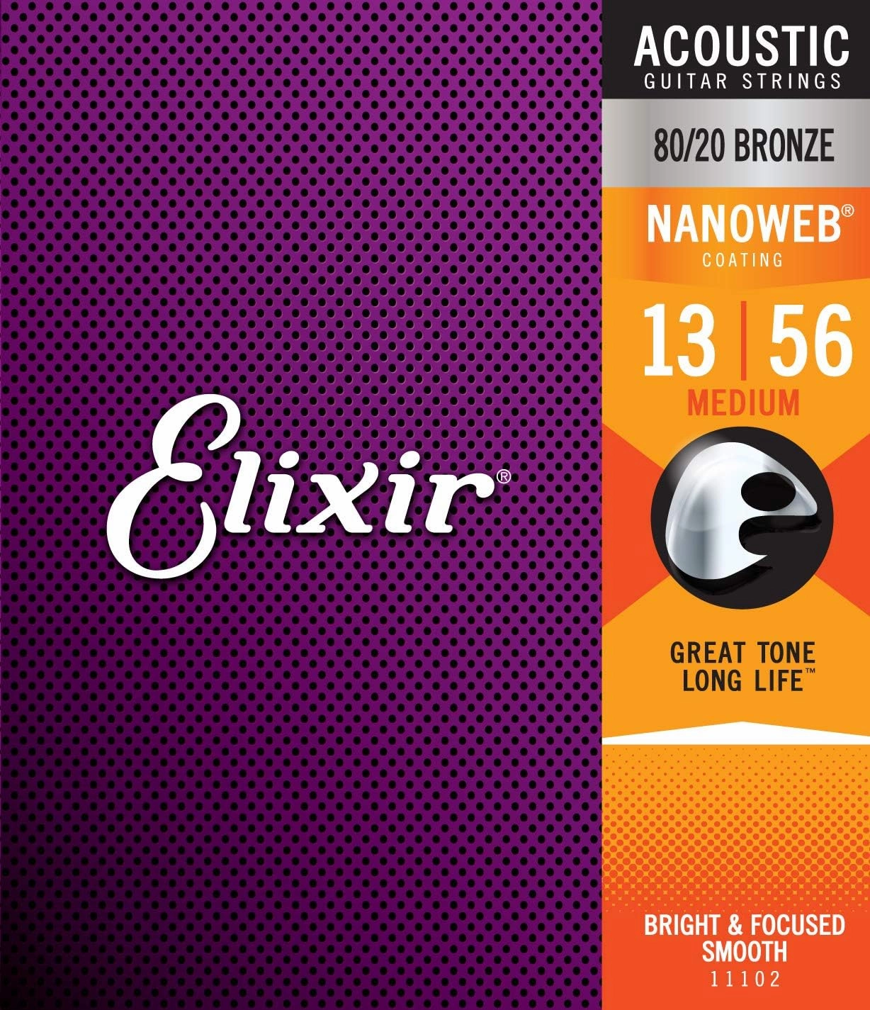 Elixir Acoustic Guitar Strings with NANOWEB Coating - Medium (.013-.056) and Light (.012-.053)
