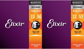 Elixir Acoustic Guitar Strings with NANOWEB Coating - Medium (.013-.056) and Light (.012-.053)