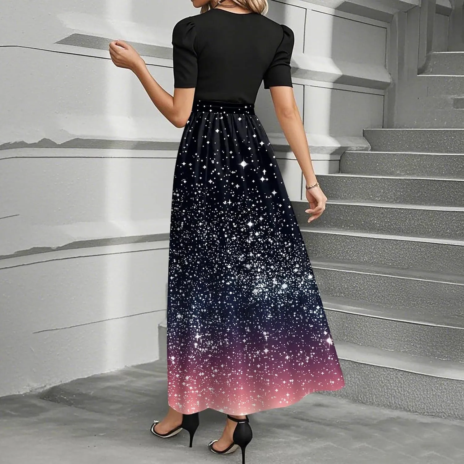 Empire Waist Dress for Women 2025 Summer Elegant Classy Short Sleeve A Line Work Dresses Wedding Guest Wrap Sundress