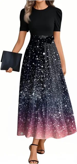Empire Waist Dress for Women 2025 Summer Elegant Classy Short Sleeve A Line Work Dresses Wedding Guest Wrap Sundress