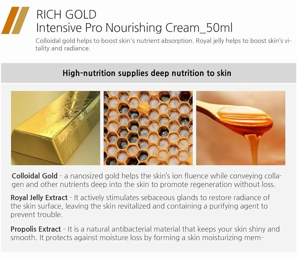 ENOUGH High Premium Pro Cream, Collagen Peptides & Hyaluronic Acid Facial Moisturizer for Women, Korean Skin Care Face and Neck Creams for Tightening Firming (Rich Gold Intensive Pro Nourishing Cream)
