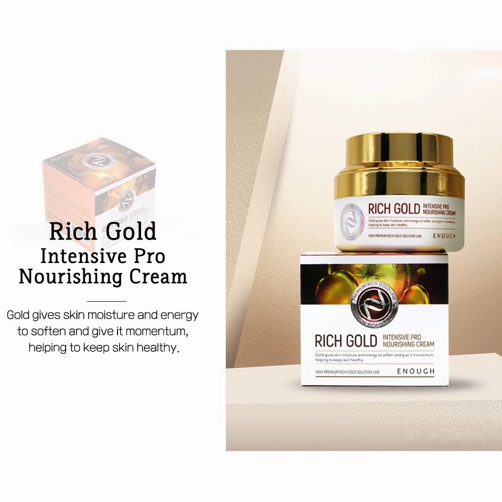 ENOUGH High Premium Pro Cream, Collagen Peptides & Hyaluronic Acid Facial Moisturizer for Women, Korean Skin Care Face and Neck Creams for Tightening Firming (Rich Gold Intensive Pro Nourishing Cream)