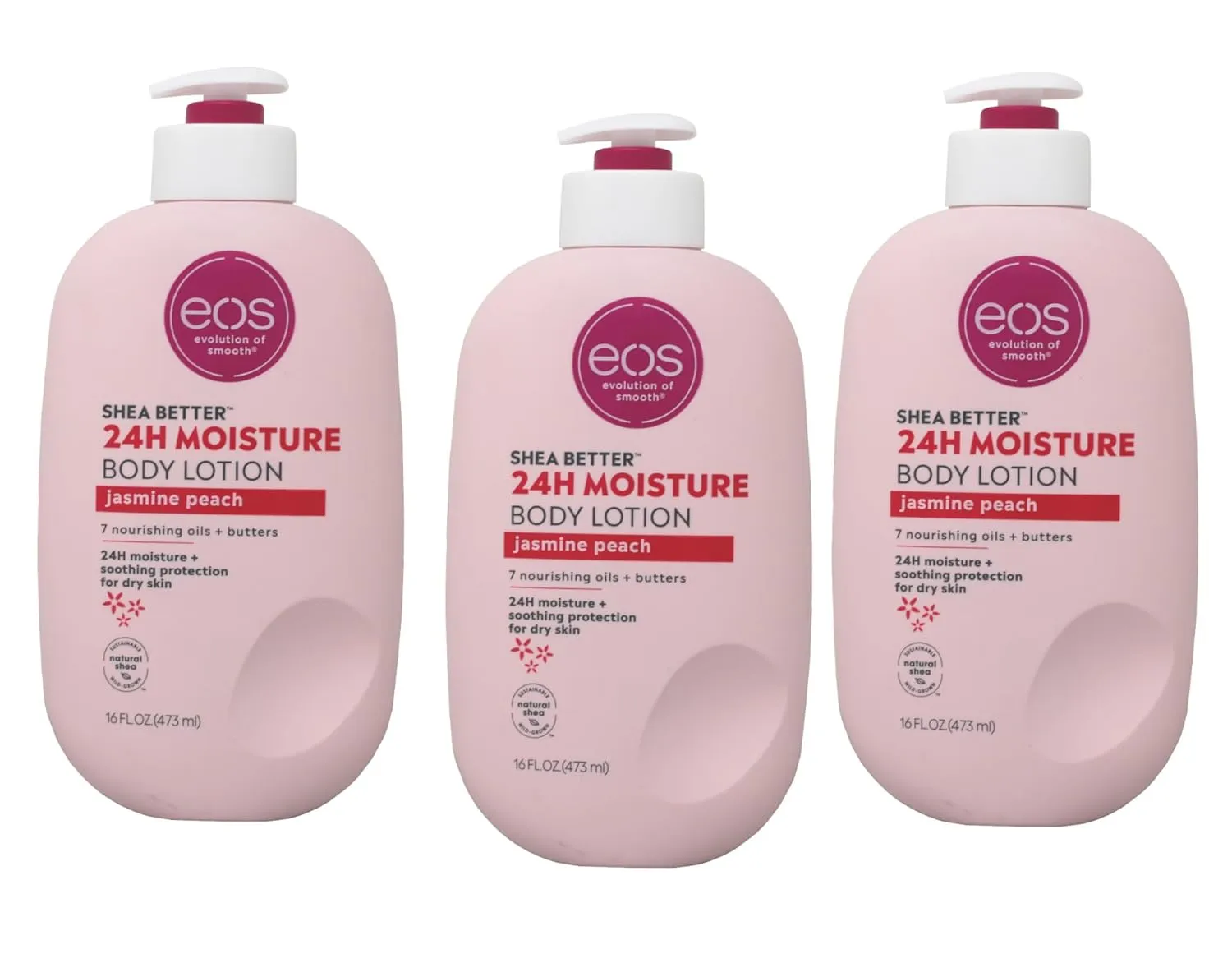 eos Jasmine Peach 24 Hour Moisture Body Lotion with Shea Better 16 Fl Oz Pack of 3