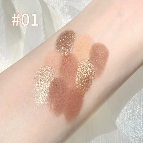 Erinde 9 Colors Eyeshadow Palette, Matte Shimmer Glitter Eye Shadow Makeup Palette, Highly Pigmented Long Lasting Waterproof, Natural Neutral Nude Eyeshadow Makeup Pallet, Oat Milk Tea