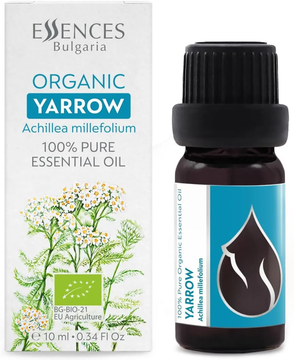 Essences Bulgaria Organic Yarrow Essential Oil 1/3 Fl Oz | 10ml | Achillea millefolium | 100% Pure and Natural | Undiluted | Therapeutic Grade | Family Owned Farm | Steam-Distilled | Non-GMO | Vegan