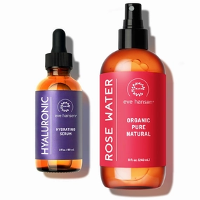 Eve Hansen Bundle - 100% Pure Organic Rose Water Spray 8 oz & Hyaluronic Acid Serum for Face 2 oz - Hydration Duo for Radiant, Moisturized Skin