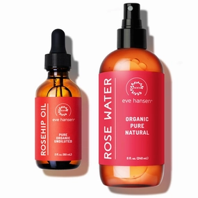Eve Hansen Bundle - 100% Pure Organic Rose Water Spray for Face 8 oz & Organic Rosehip Oil 2 oz - Radiant Skin Duo for Hydration and Nourishment