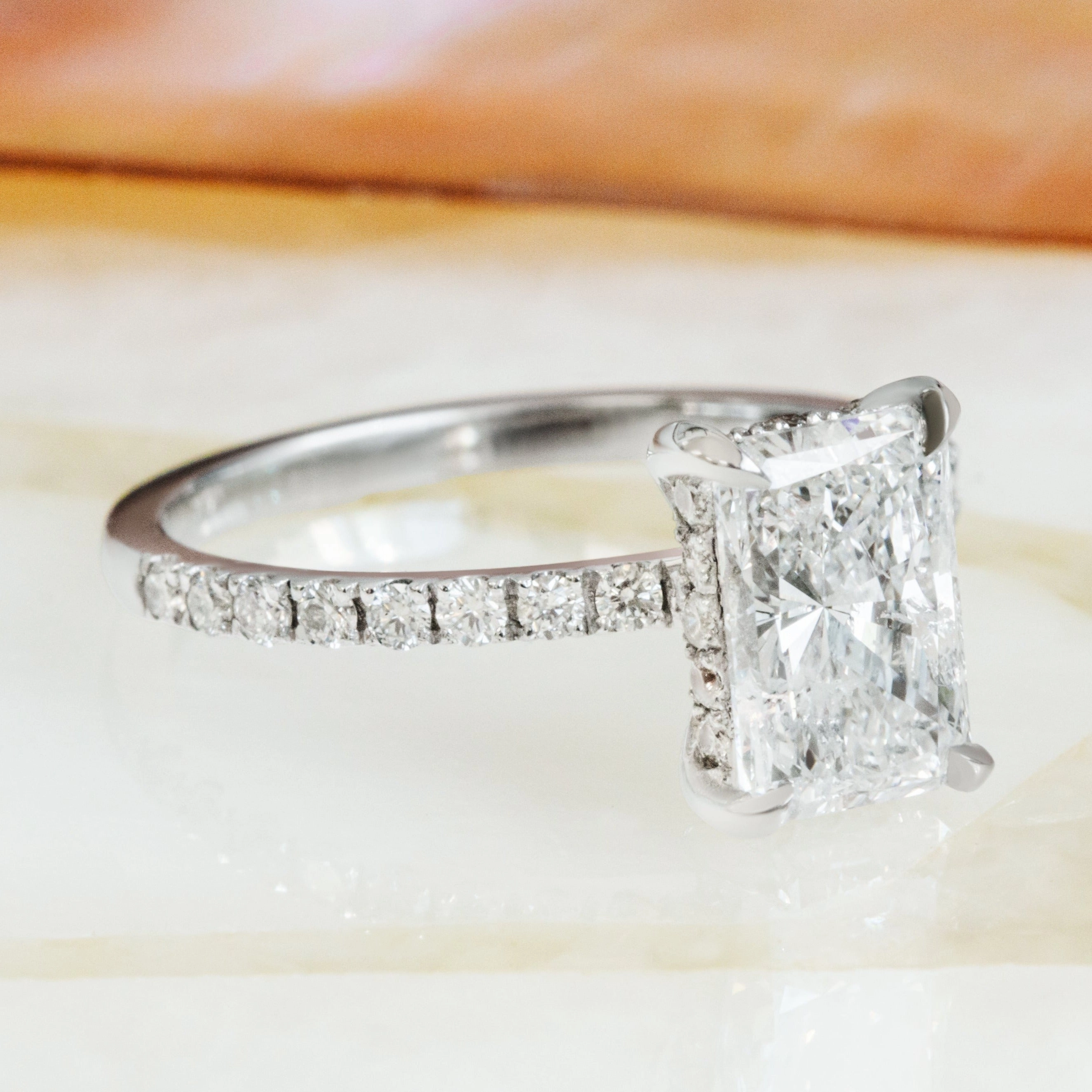 Evening Light - 2 Carat Natural Radiant Cut Diamond Hidden Halo Engagement Ring