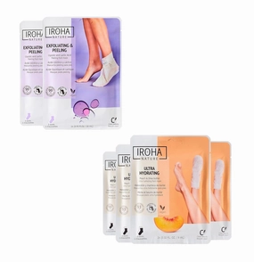 Exfoliating Foot Peel Mask with Lavender (2 pairs)   Foot Mask with Peach Extract & Shea Butter (4 pairs) -Intensive Treatment for Dry Skin & Intensive Hydration and Repair for Dry Feet -Total 6 pairs