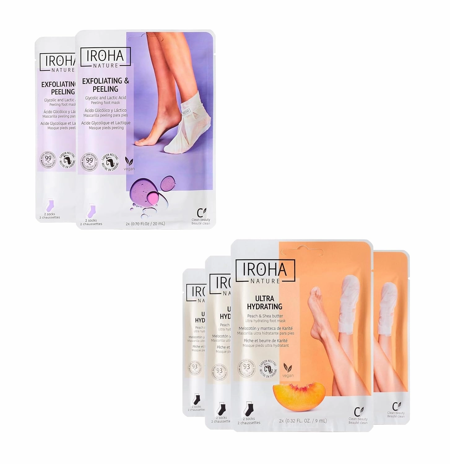 Exfoliating Foot Peel Mask with Lavender (2 pairs)   Foot Mask with Peach Extract & Shea Butter (4 pairs) -Intensive Treatment for Dry Skin & Intensive Hydration and Repair for Dry Feet -Total 6 pairs