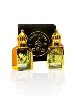 Exquisite Oud Amber and Oud Rose Combo Attar Oil Set - Luxurious Fragrances - Long Lasting and Addictive Perfumed Oil - Alchohol Free - Pure & Natural - Unveil Enchanting Aromas - 2x10ml